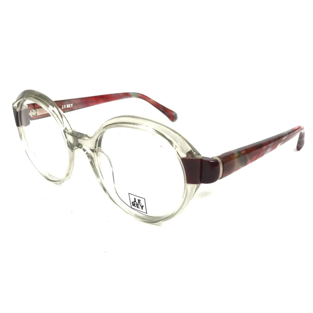J.F. Rey Eyeglasses Frames JF1546 1438 Crystal Red Round Horn Full Rim 49-20-138